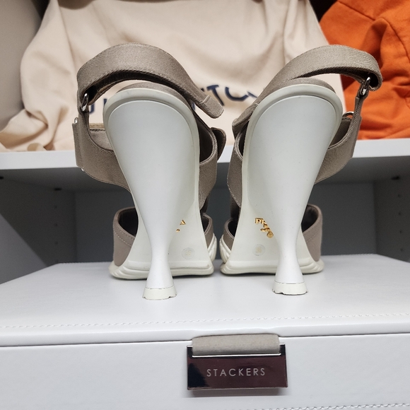 Prada Gabardine Asymmetric Sandals with rubber cone heel - size 36 - worn once! - Picture 5 of 12